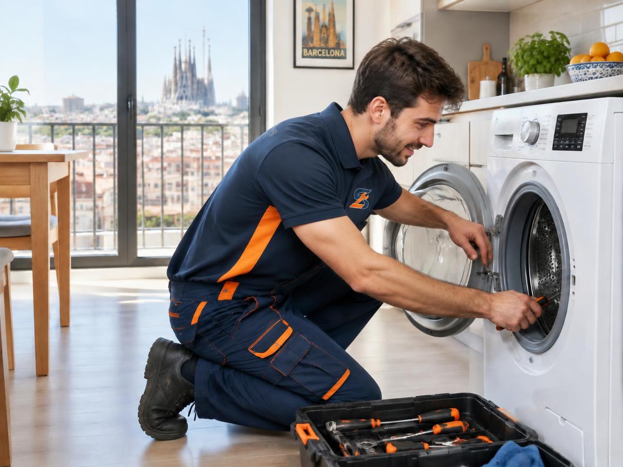 Técnico de Servitec reparando una lavadora